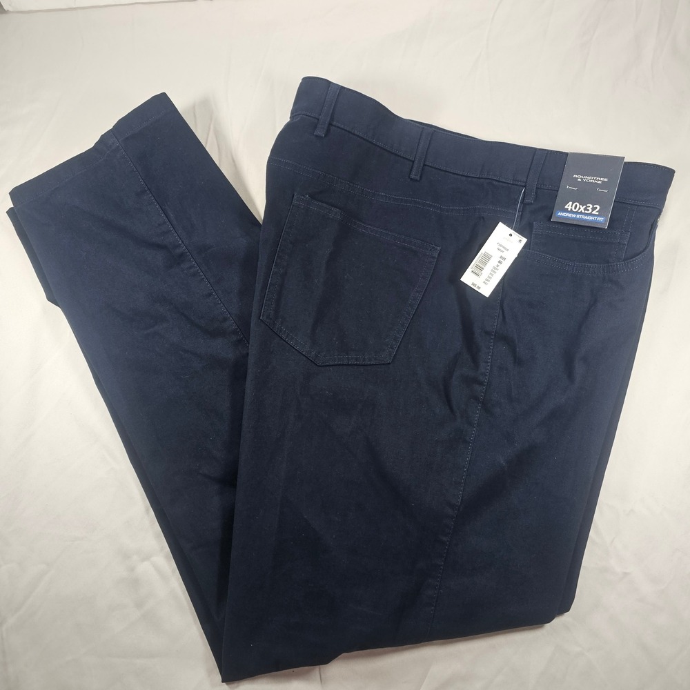 Roundtree & Yorke 40x32 Navy Andrew Straight Fit 5 Pocket Chino Pants NWT 1615